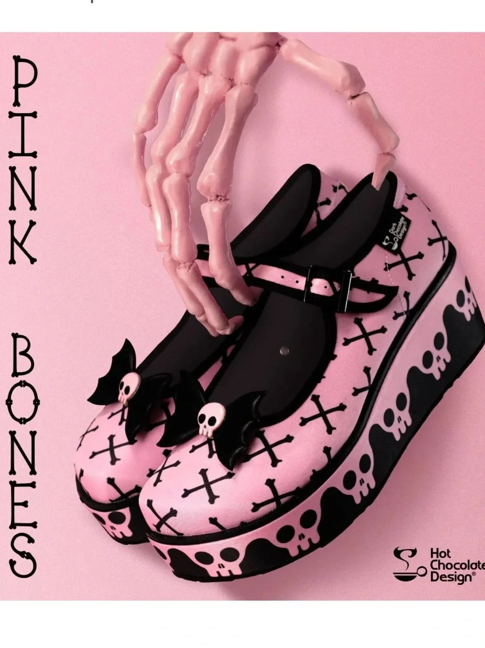 Hot Chocolate Design Chocolaticas® Pink Bones Mary Jane Platform Shoes Halloween